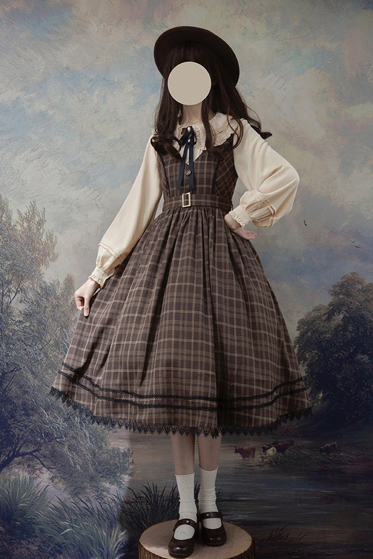 Brown [poem of Greina] V Collar Sleeveless High Waisted Printed Classic Lolita Jsk Dress