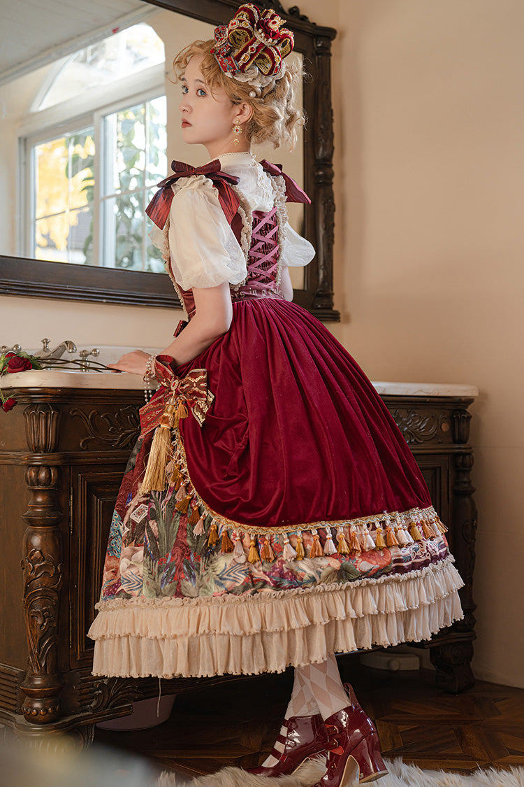 Red [kaleidoscope of Dreams] Sleeveless Double-layered Print Embroidery Bowknot Classic Lolita Jsk Dress
