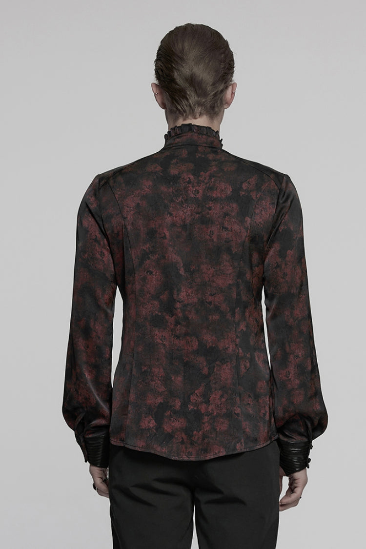 Black/red Stand Collar Long Sleeves Ruffle Pleated Gothic Blouse
