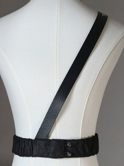 [pre-order Deadline: June 8] Phantom Knight Dark Gothic Skeleton Bustier Corset Top (with Cross Straps + Waist Belt)