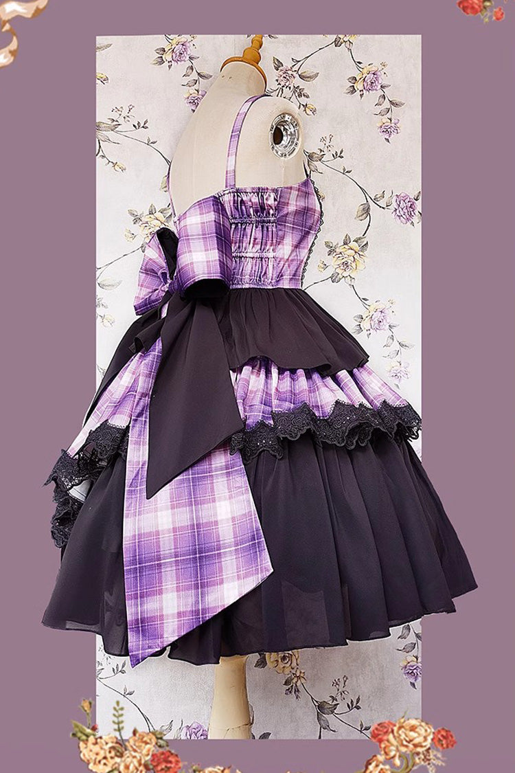Multi-color Triple-layered Print Bowknot Lace Asymmetric Classic Lolita Dress 5 Colors