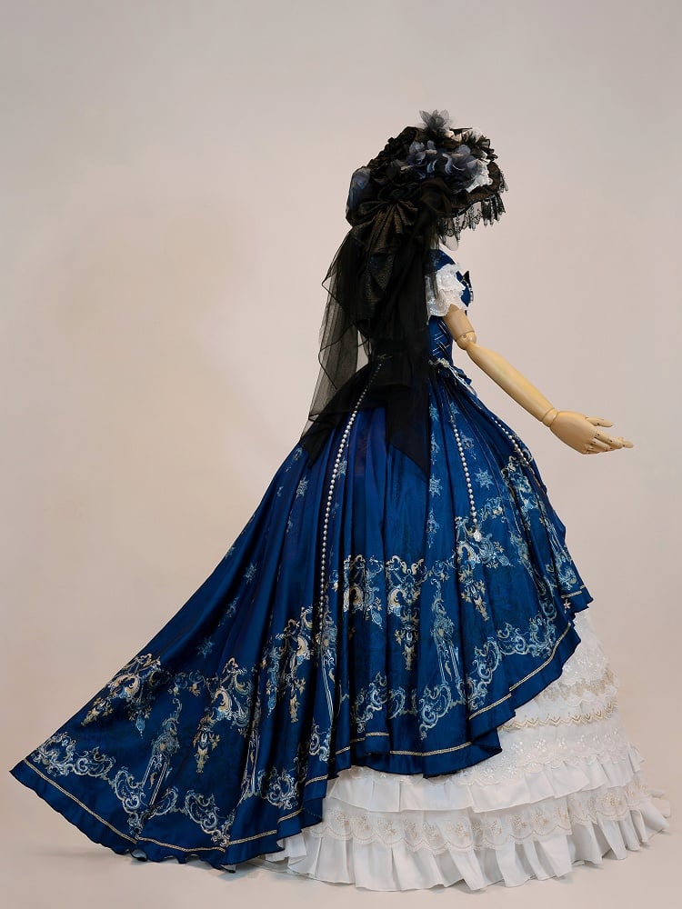 [pre-order Deadline: May 3] Dark Blue White Corset Lace Ribbon Lolita Jsk Princess Dress + Complete Set