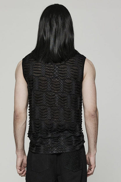 Black High Collar Hollow Spider Mesh Ripped Asymmetric Gothic Vest