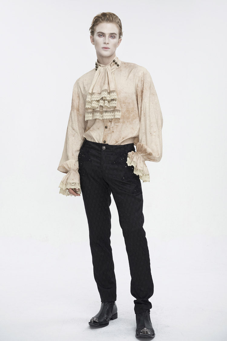 Apricot Stand Collar Puff Sleeved Gothic Shirt With Necktie