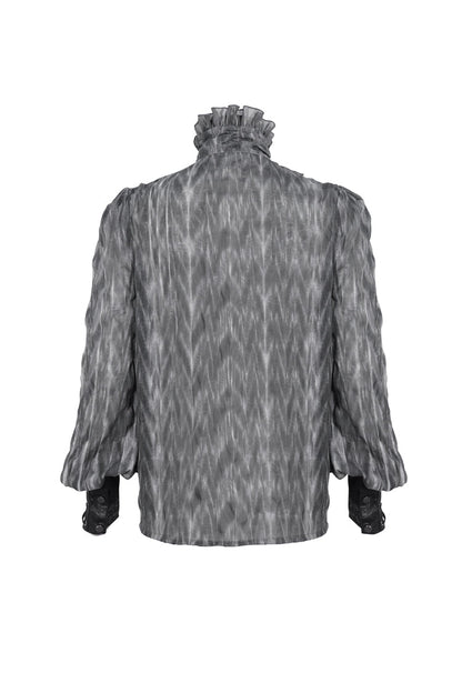 Black/grey Ruffle Stand Collar Print Lace-up Gothic Blouse