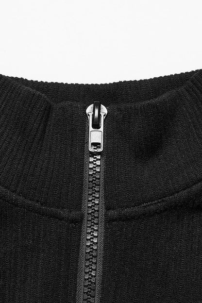 Black Long Sleeves Rivet Zipper Drawstring Punk Blouse