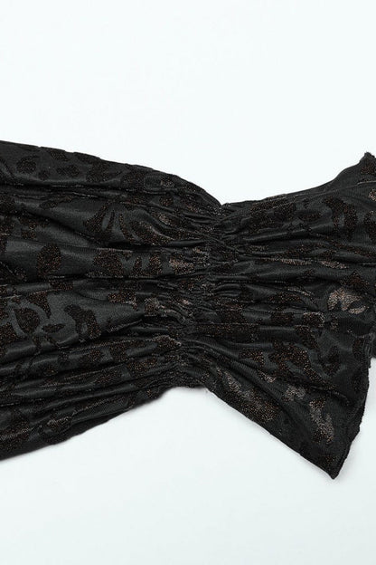 Black Lapel Collar Long Trumpet Sleeves Bronzing Pattern Print Gothic Blouse