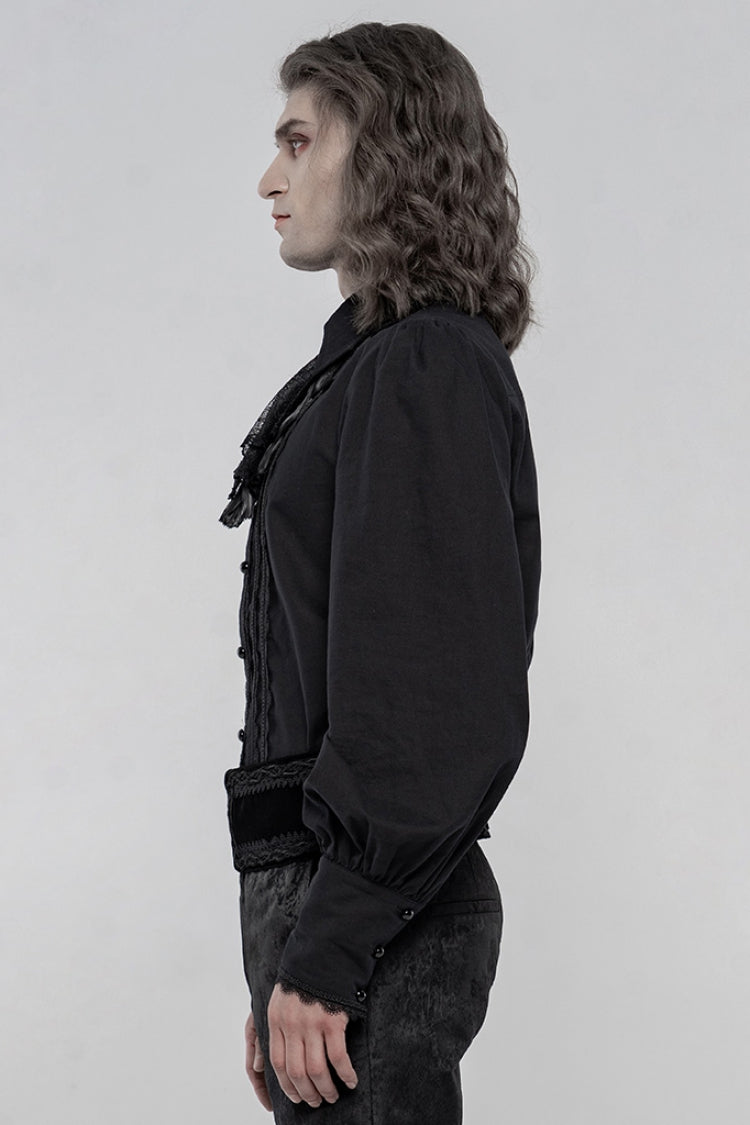 Black Lapel Collar Long Lantern Sleeves Gothic Blouse