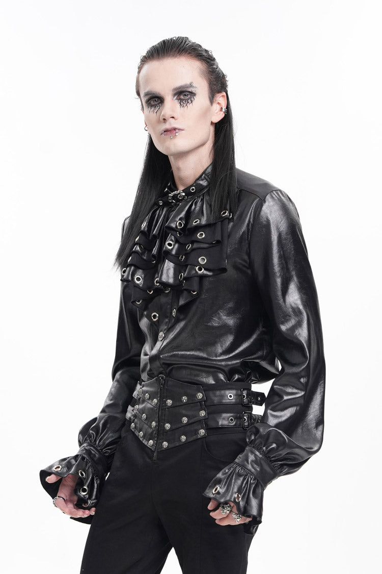 Black Long Sleeves Eyelets Buckle Gothic Blouse