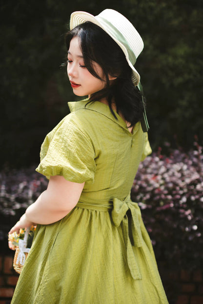 Green [forest Gallery] High Collar Short Lantern Sleeves Pastoral Style Classic Lolita Dress