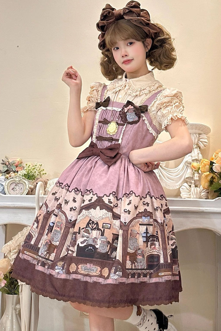 Pink/purple Bear Print Bowknot Classic Lolita Jsk Dress