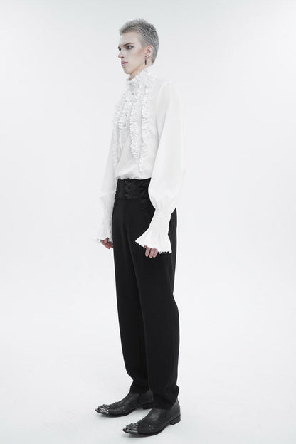 White Irregular Stand Collar Puff Sleeved Ruffled Gothic Shirt