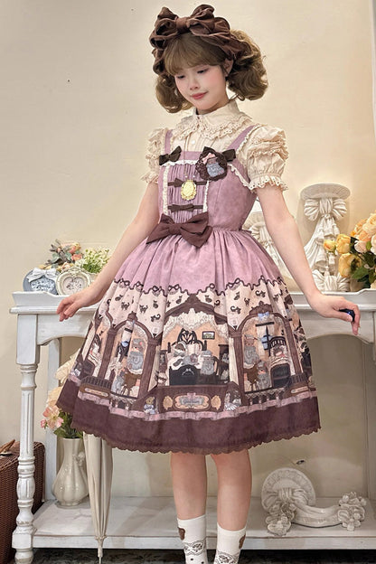 Pink/purple Bear Print Bowknot Classic Lolita Jsk Dress