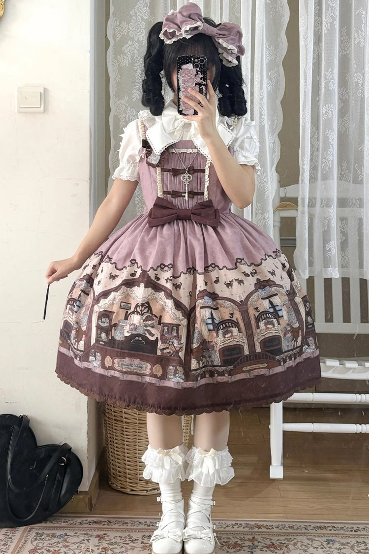 Pink/purple Bear Print Bowknot Classic Lolita Jsk Dress