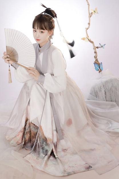 Beige Original Chinese Style Ink Printing Classic Lolita Hanfu Dress Full Set