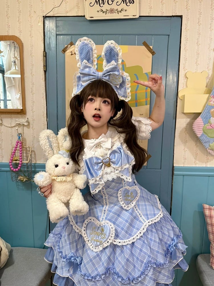 [pre-order Deadline: May 10] Blue/yellow/pink Sweetheart Lolita + Lace Ribbon Jks Dress + Bunny Ear Puff Sleeve Blouse + Bunny Ear Full Set + Cat Ear Full Set