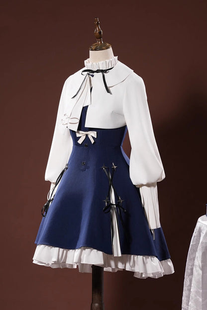 Blue/white [arknights Amiya] Ruffle Bowknot Classic Cosplay Lolita Dress Set