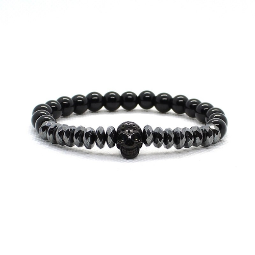 Bracelet With Matte Stone Beads / Set Jewelry of Crown and Skull