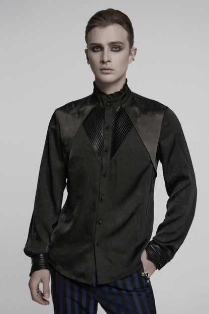 Black Stand Collar Long Sleeves Ruffle Pleated Gothic Blouse