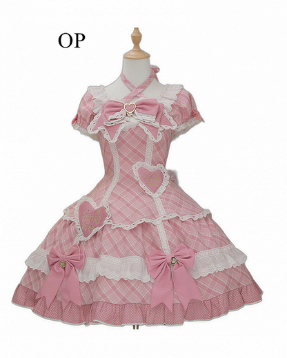 [pre-order Deadline: May 10] Blue/yellow/pink Sweetheart Lolita Ribbon Puff Sleeve Tiered Dress + Bunny Ear Full Set + Cat Ear Full Set