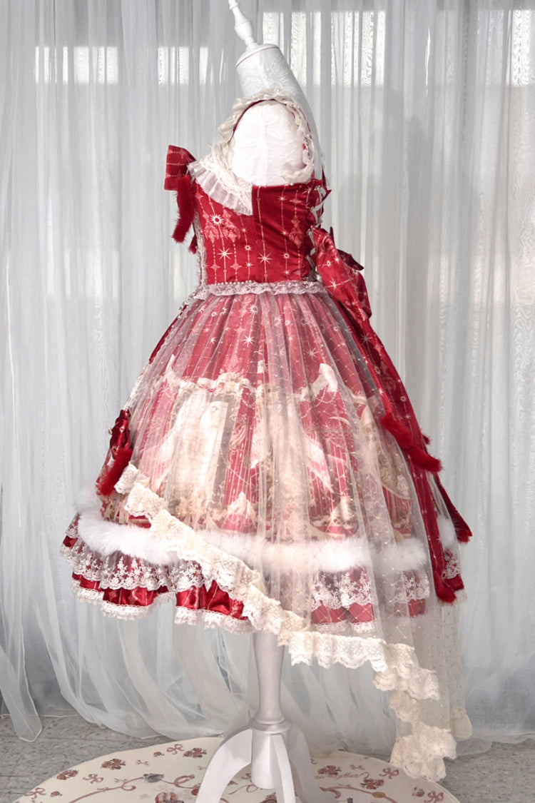 Red [happy New Year] Printed Ruffled Bow Lace Classic Chinese Style Lolita Jsk Dress