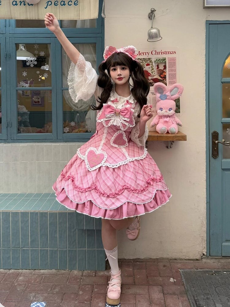 [pre-order Deadline: May 10] Blue/yellow/pink Sweetheart Lolita + Lace Ribbon Jks Dress + Bunny Ear Puff Sleeve Blouse + Bunny Ear Full Set + Cat Ear Full Set