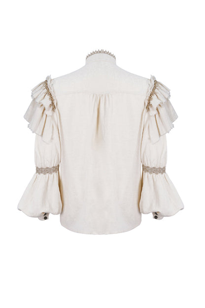 Beige Stand Collar Lantern Sleeves Multi-layer Ruffle Gothic Blouse