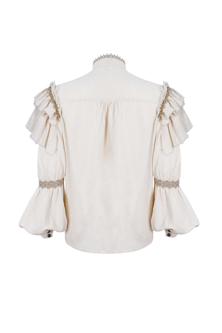 Beige Stand Collar Lantern Sleeves Multi-layer Ruffle Gothic Blouse