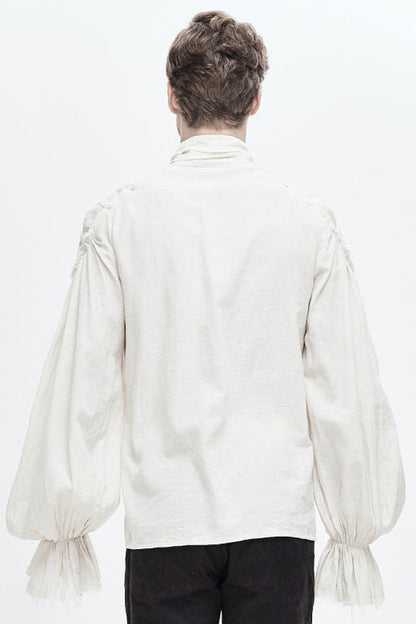 White Straight Collar Puff Sleeve Jacquard Punk Blouse