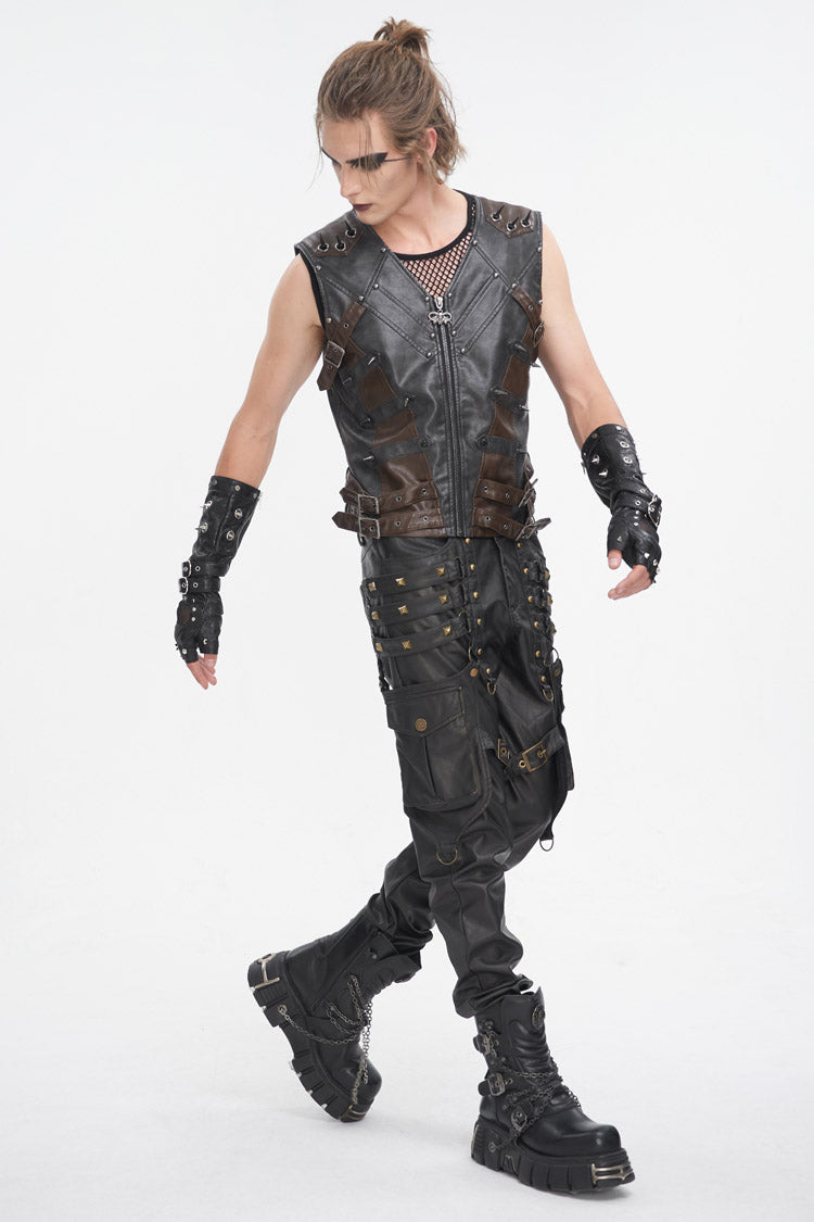 Black Studded Faux Leather Punk Vest