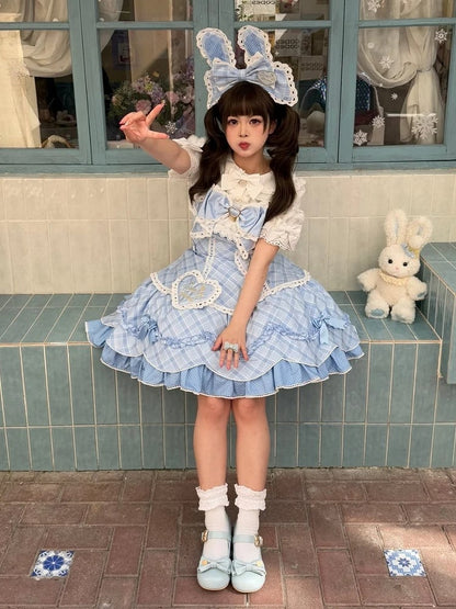 [pre-order Deadline: May 10] Blue/yellow/pink Sweetheart Lolita + Lace Ribbon Jks Dress + Bunny Ear Puff Sleeve Blouse + Bunny Ear Full Set + Cat Ear Full Set