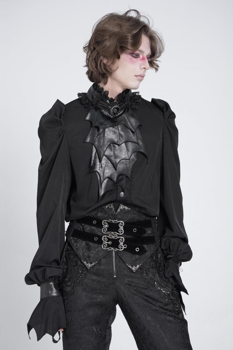 Black Stand Collar Long Puff Sleeves Gothic Batlike Blouse