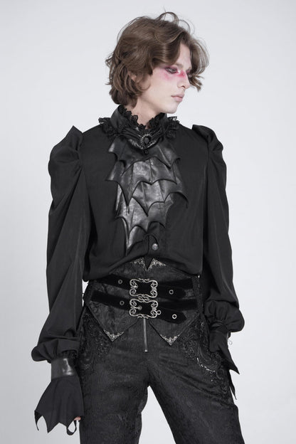 Black Stand Collar Long Puff Sleeves Gothic Batlike Blouse