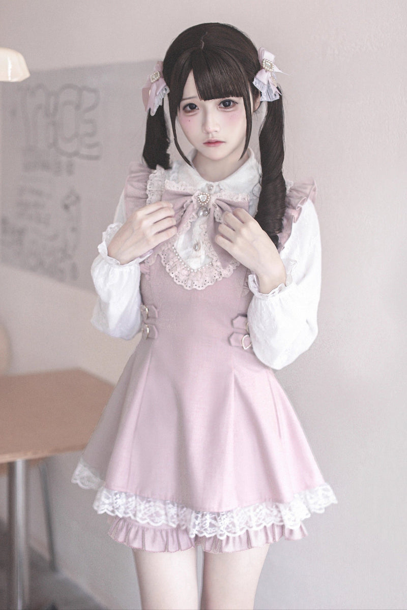 [pre-order Deadline: September 14] Pink White Ruffled Dress Set + Jewel Ribbon