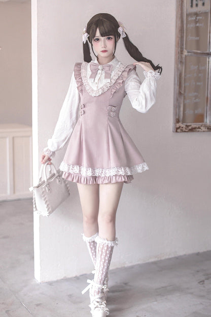 [pre-order Deadline: September 14] Pink White Ruffled Dress Set + Jewel Ribbon