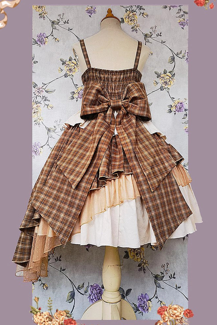 Multi-color Triple-layered Print Bowknot Lace Asymmetric Classic Lolita Dress 5 Colors