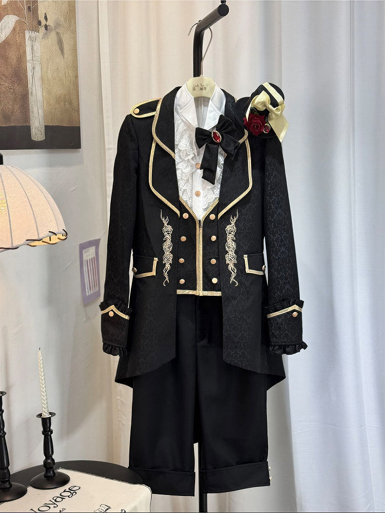 [pre-order Deadline: May 8] Black/red Gothic Prince Series Mini Hat + Jewel Ribbon Brooch