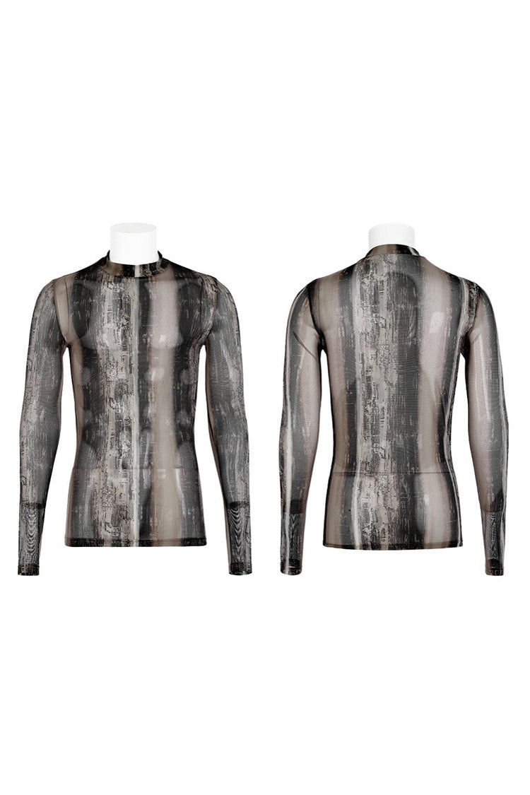 Black/yellow Punk High Collar Technology Sense Printing Elasticity Tight Long Sleeves Shirt