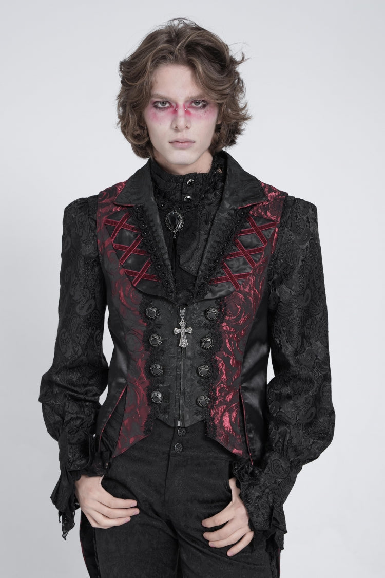 Black/red Sleeveless Lace-up Zipper Gothic Swallow-tailed Vest