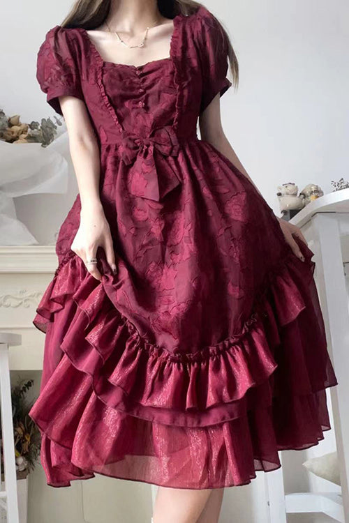 French Print Multi-layer Ruffled Short Sleeve Classic Lolita Dress