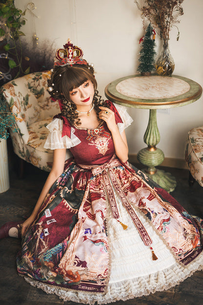 Red [kaleidoscope of Dreams] Flying Sleeves Print Embroidery Cardigan Bowknot Classic Lolita Dress