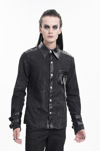 Black Lapel Collar Long Sleeves Buckle Chain Gothic Blouse