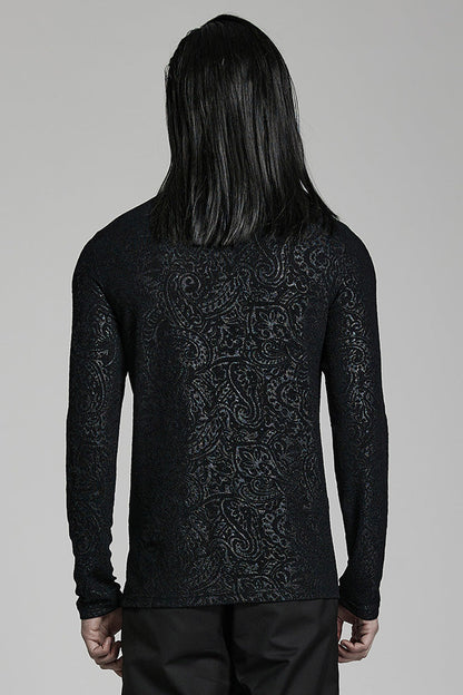Black Long Sleeves Print Slim Gothic Blouse