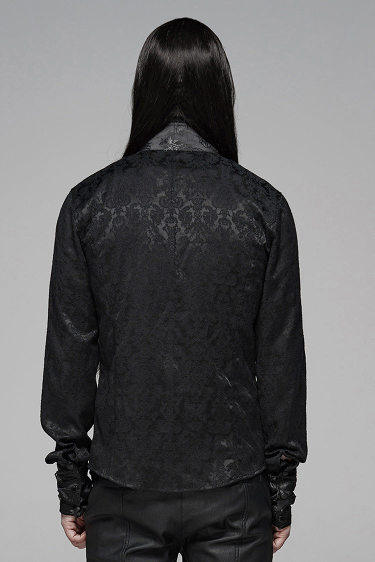 Black Stand Collar Long Sleeves Print Buckle Punk Blouse