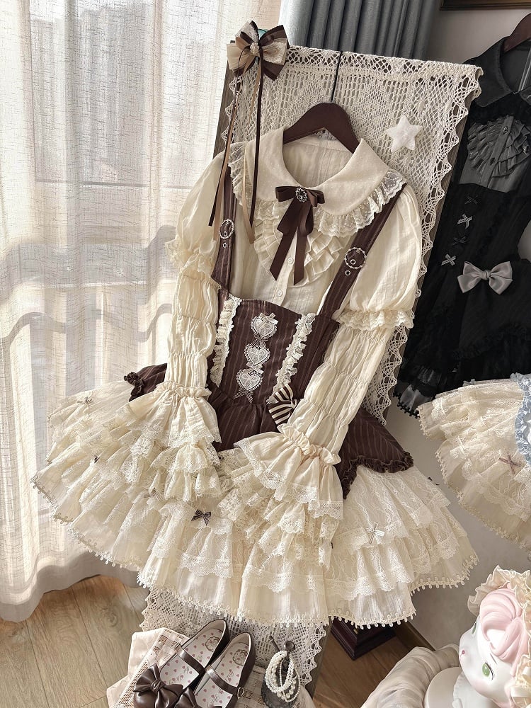 [pre-order Deadline: May 8] Classic Lace Ribbon Blouse + Suspender Tiered Dress Full Set + Complete Set