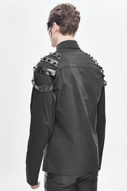 Black Long Sleeve Shoulder Zipper Punk Blouse