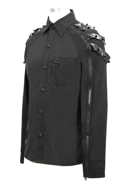 Black Long Sleeve Shoulder Zipper Punk Blouse