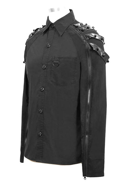 Black Long Sleeve Shoulder Zipper Punk Blouse