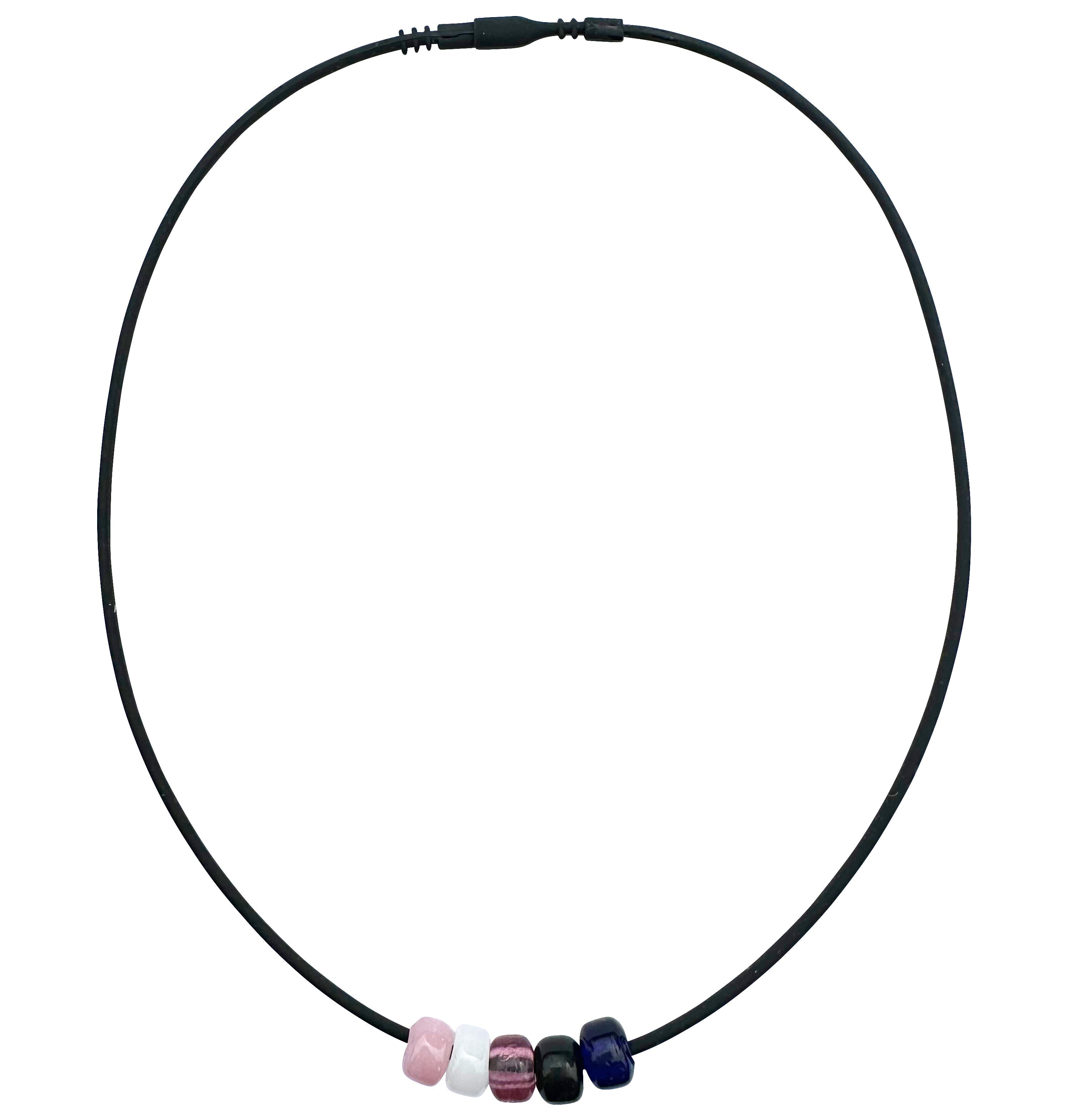 Genderfluid Pride/ally Necklace With Czech Glass Beads on Black Rubber Cord, 18 Inches