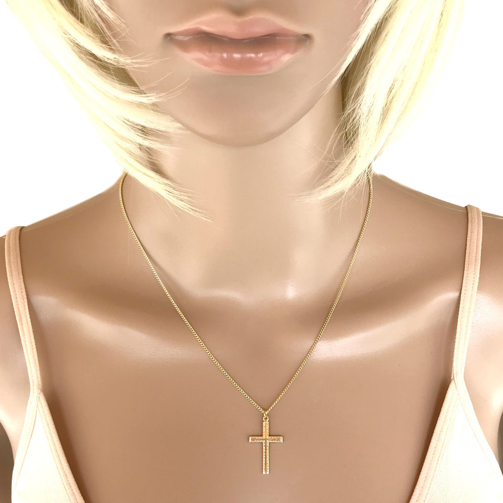 14k Gold-filled Flat Cross Pendant Necklace, 18" Chain With 1 1/4" Extender